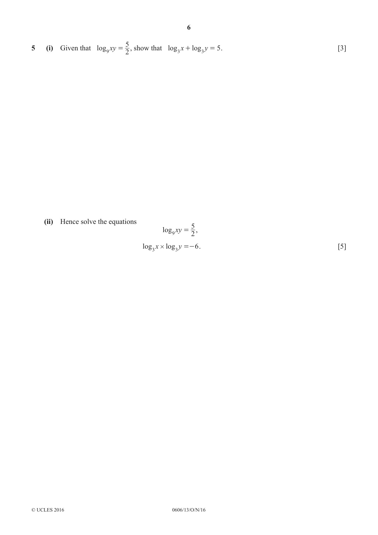 Cambridge IGCSE Mathematics - Additional 0606 2016 Oct/Nov Paper 1 · Variant 3 question paper, page 6 of 16