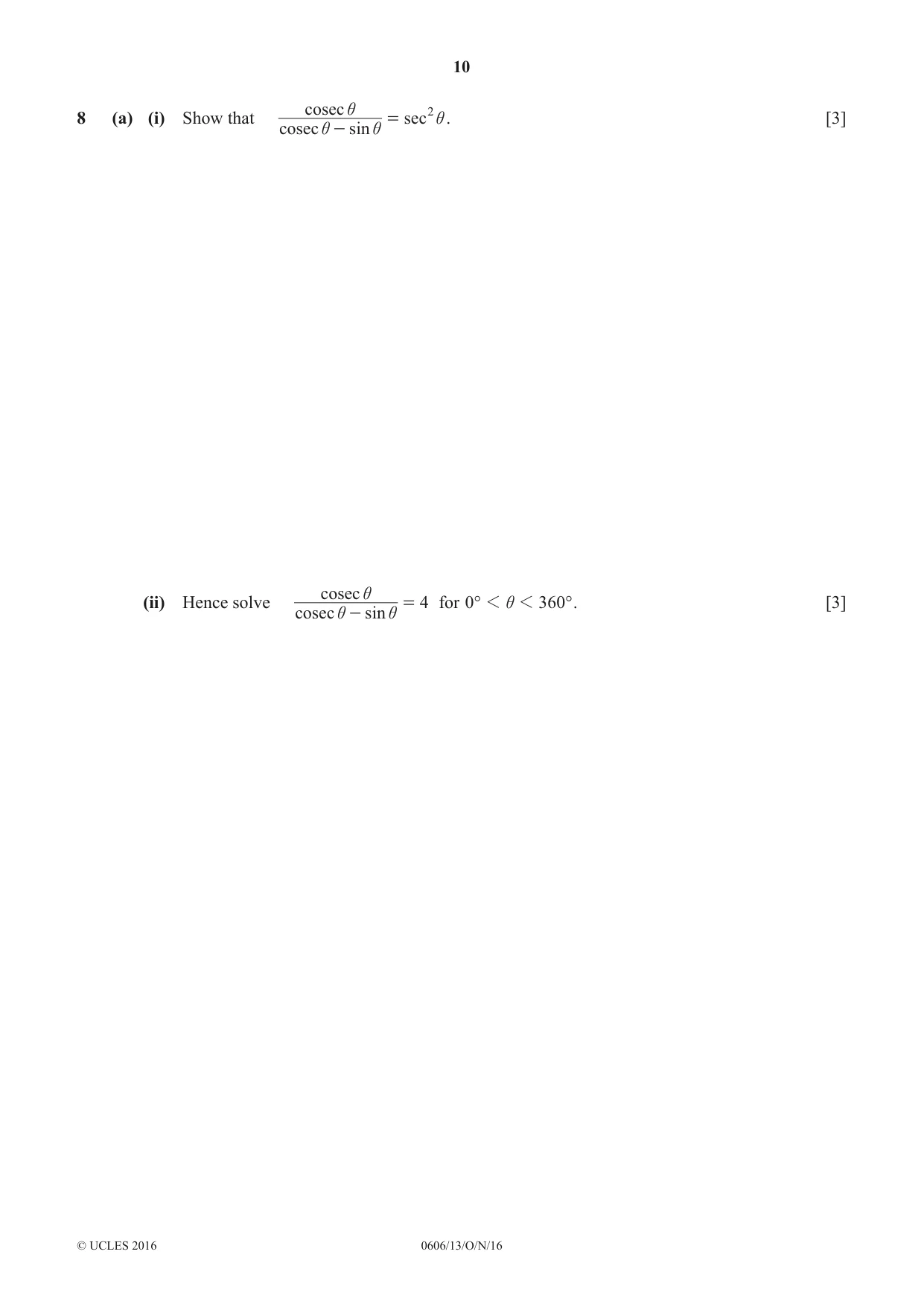 Cambridge IGCSE Mathematics - Additional 0606 2016 Oct/Nov Paper 1 · Variant 3 question paper, page 10 of 16