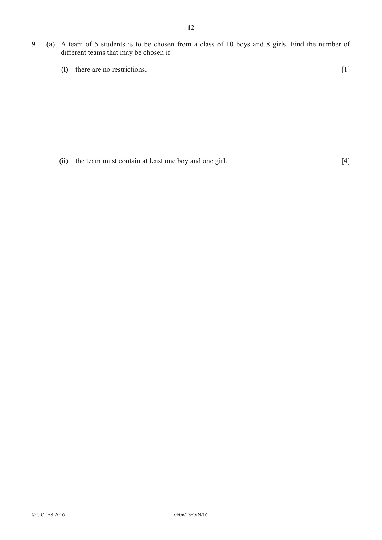 Cambridge IGCSE Mathematics - Additional 0606 2016 Oct/Nov Paper 1 · Variant 3 question paper, page 12 of 16