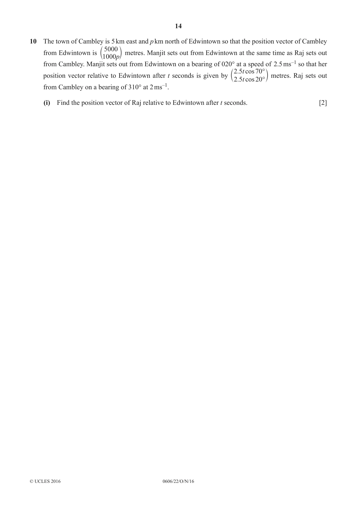 Cambridge IGCSE Mathematics - Additional 0606 2016 Oct/Nov Paper 2 · Variant 2 question paper, page 14 of 16