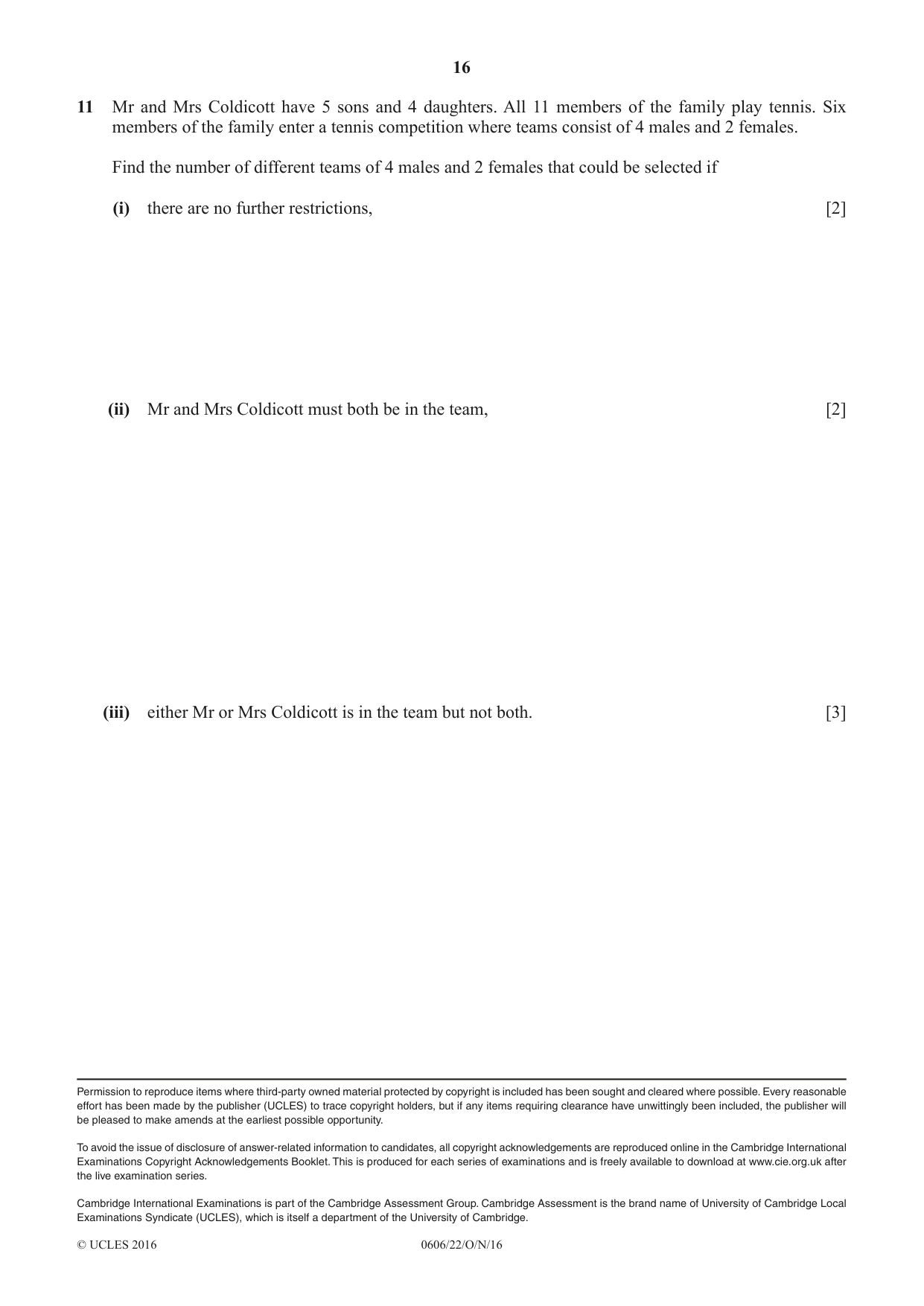 Cambridge IGCSE Mathematics - Additional 0606 2016 Oct/Nov Paper 2 · Variant 2 question paper, page 16 of 16