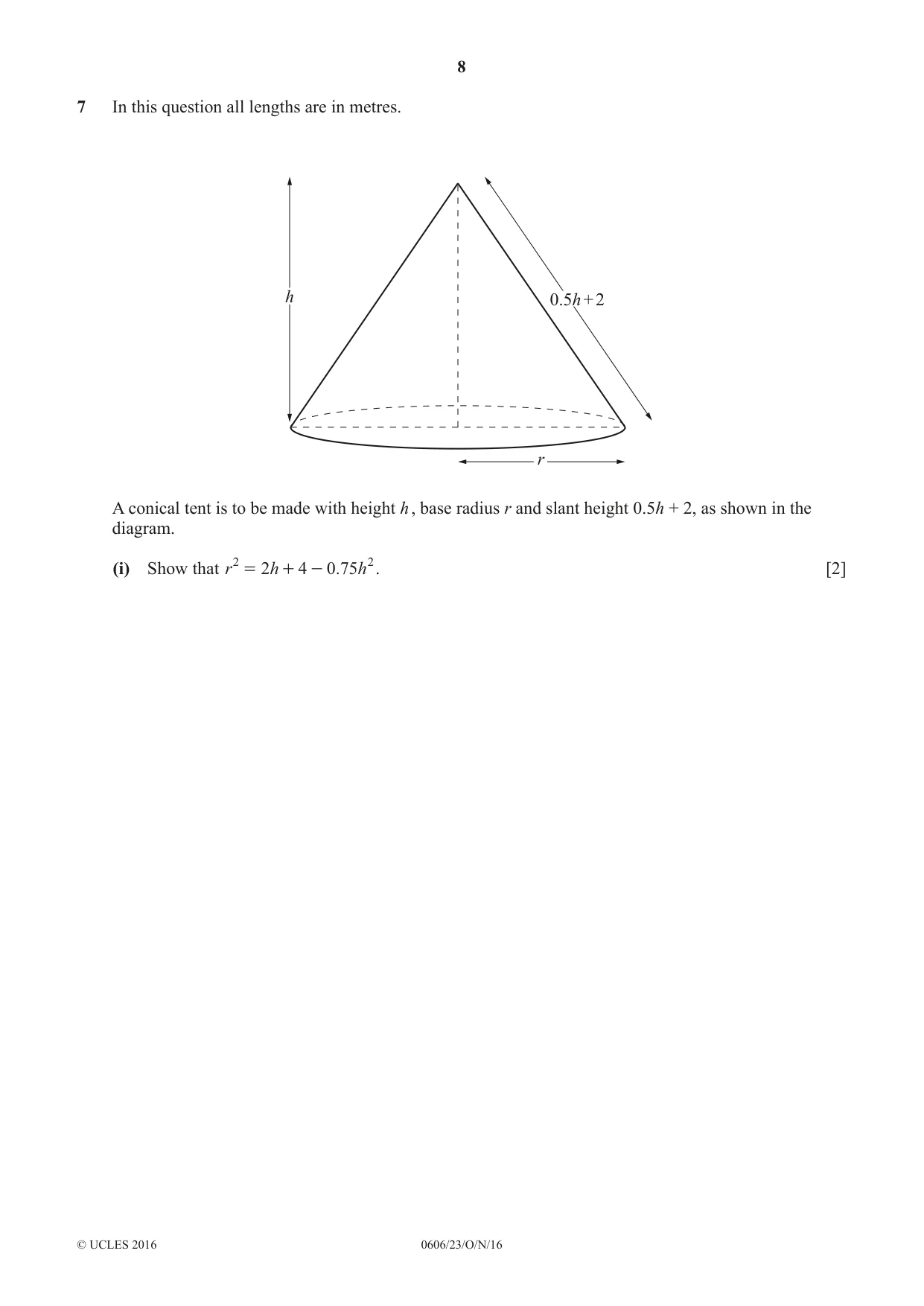Cambridge IGCSE Mathematics - Additional 0606 2016 Oct/Nov Paper 2 · Variant 3 question paper, page 8 of 16