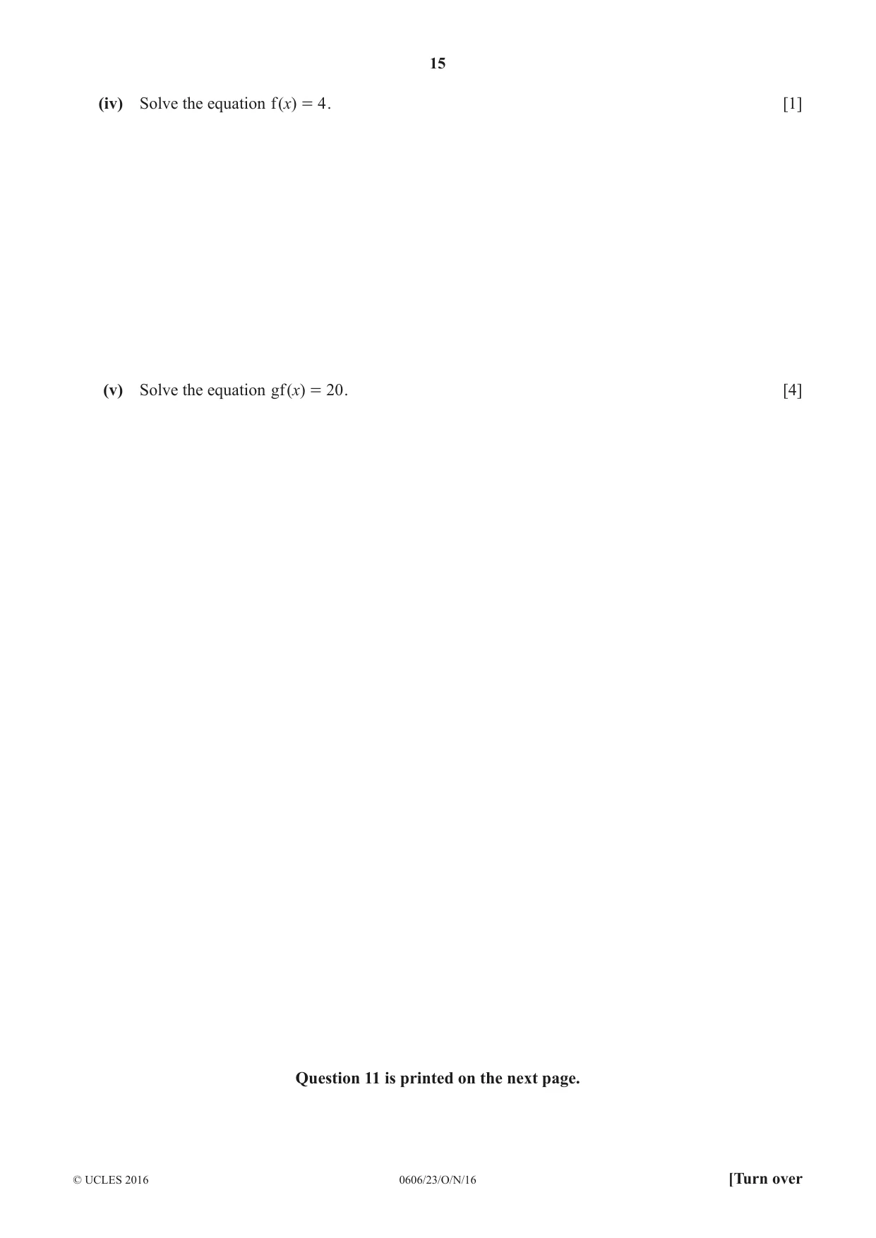 Cambridge IGCSE Mathematics - Additional 0606 2016 Oct/Nov Paper 2 · Variant 3 question paper, page 15 of 16