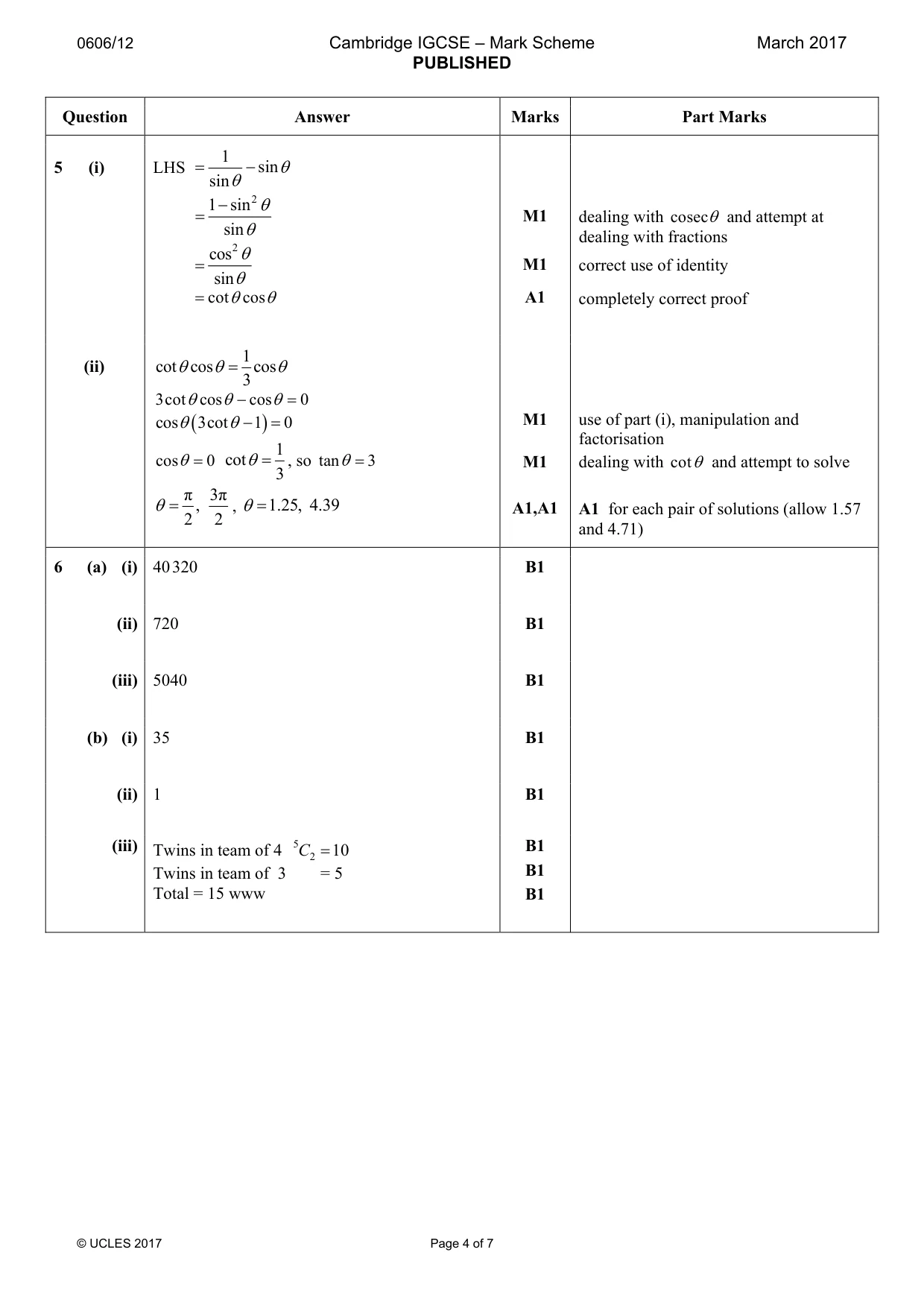Mark scheme, page 4 of 7