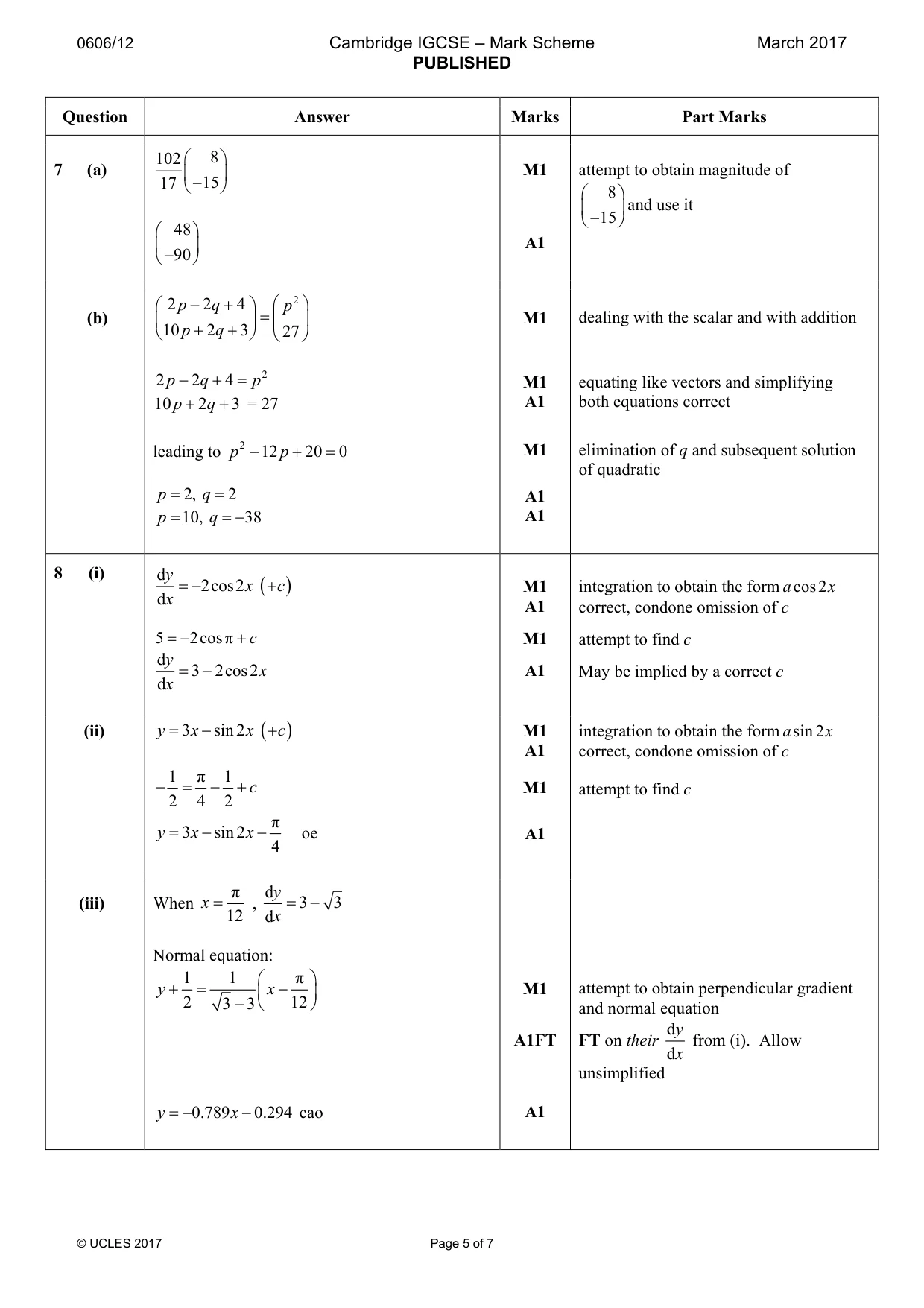 Mark scheme, page 5 of 7