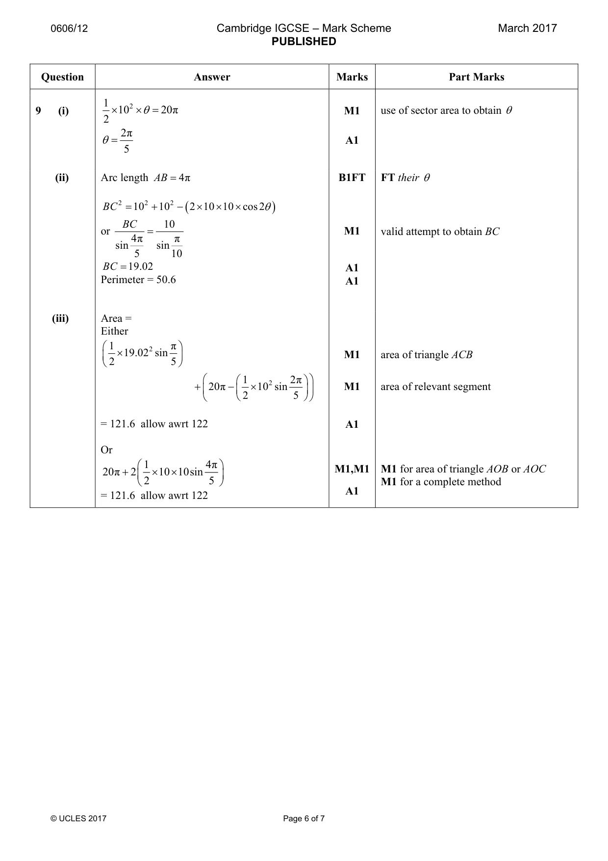 Mark scheme, page 6 of 7