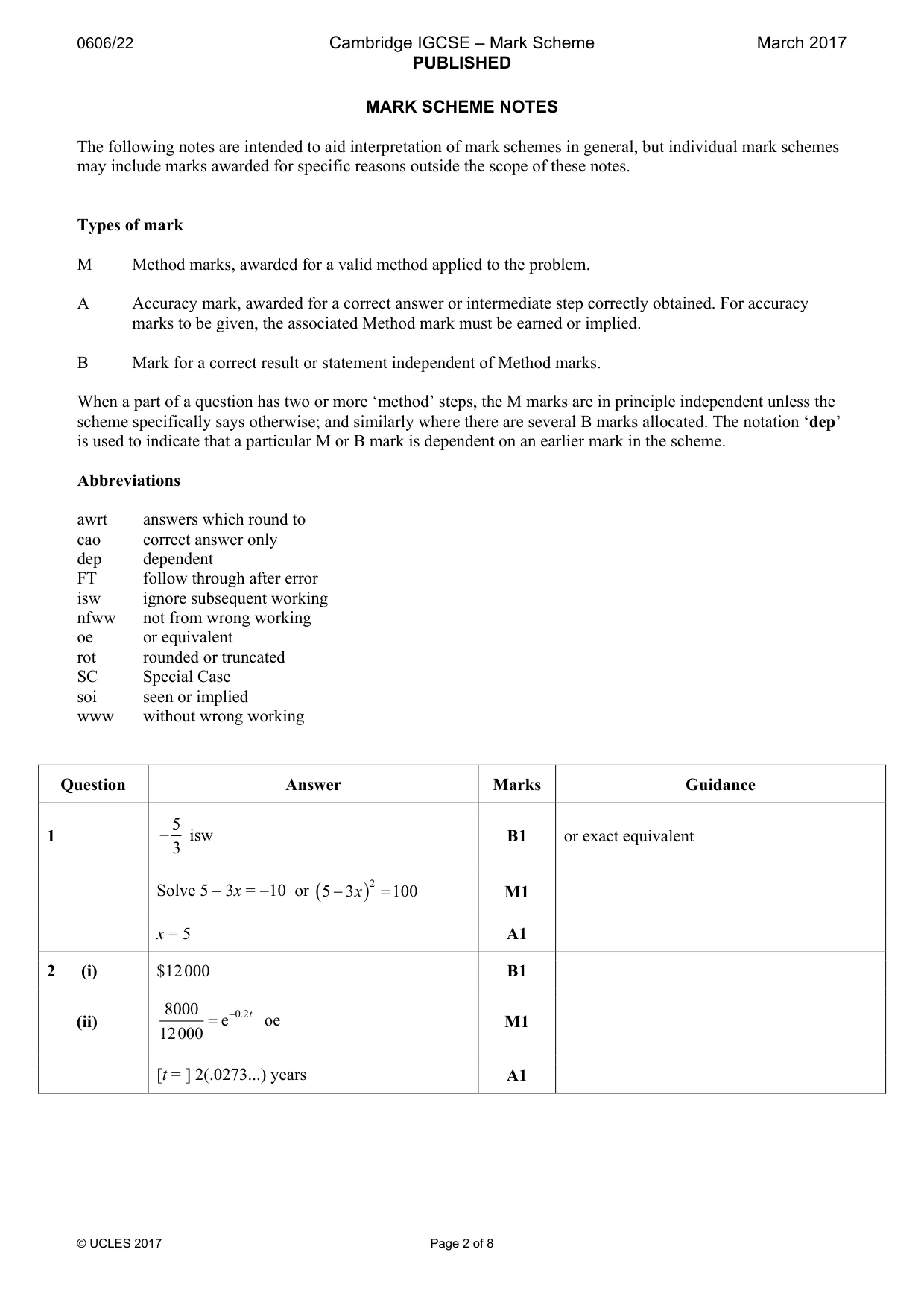 Mark scheme, page 2 of 8