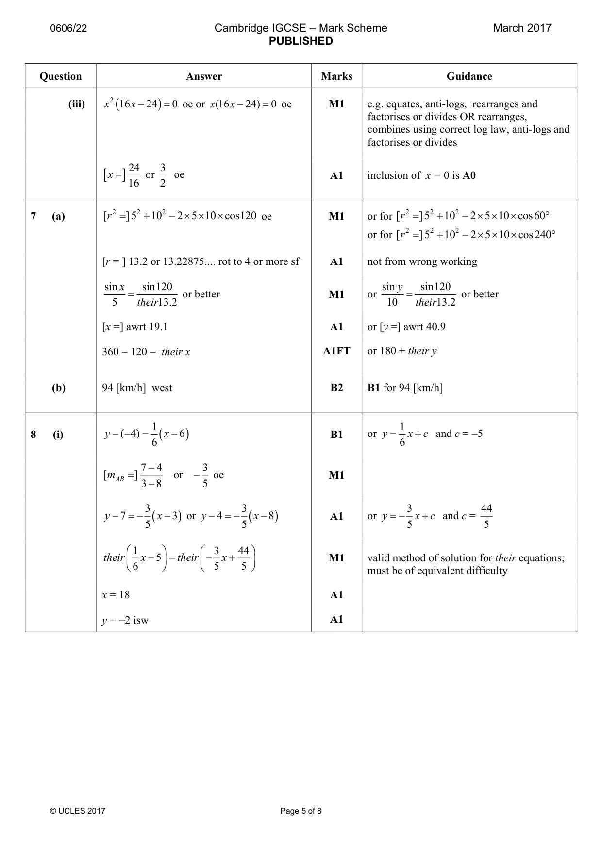 Mark scheme, page 5 of 8