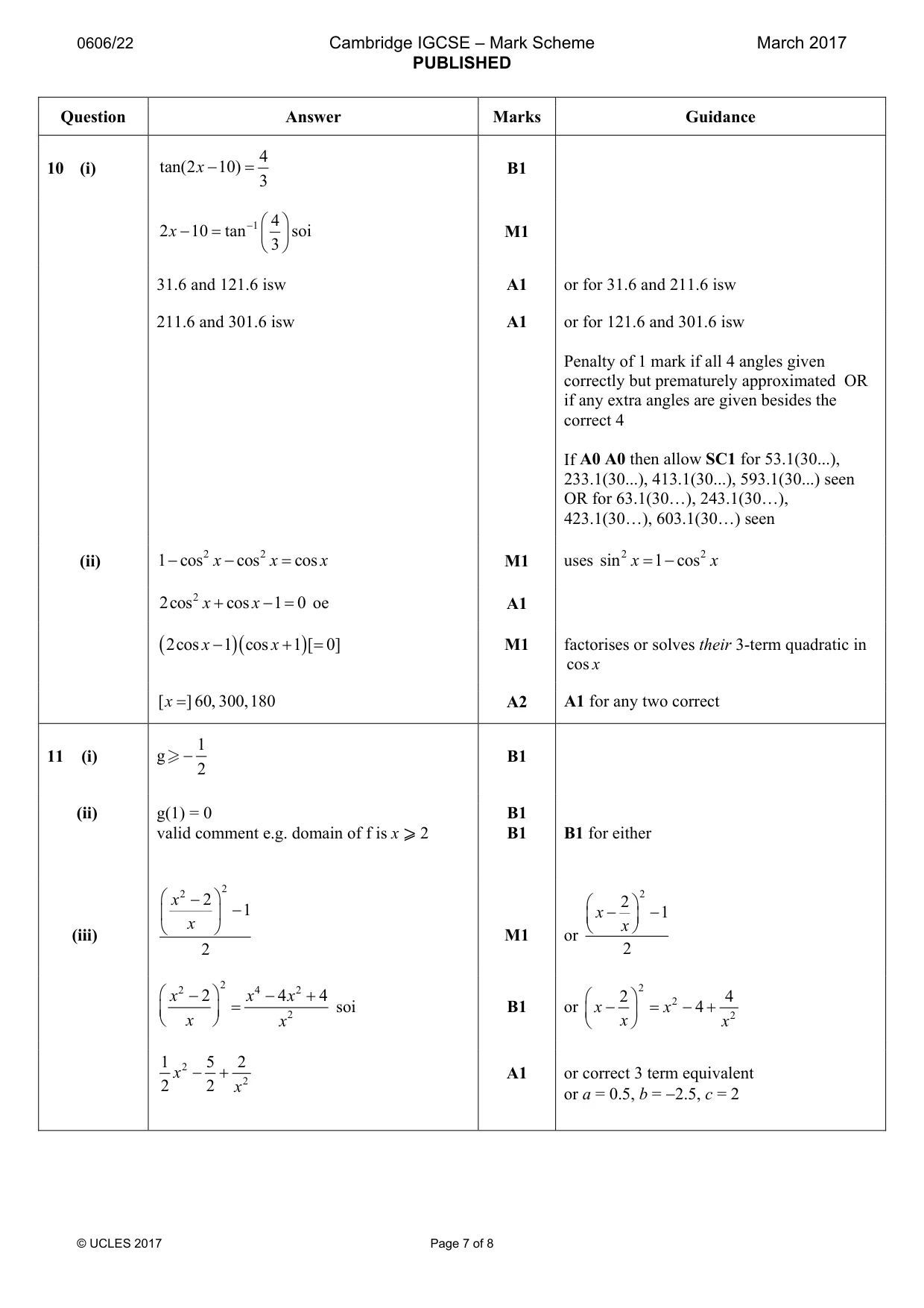 Mark scheme, page 7 of 8