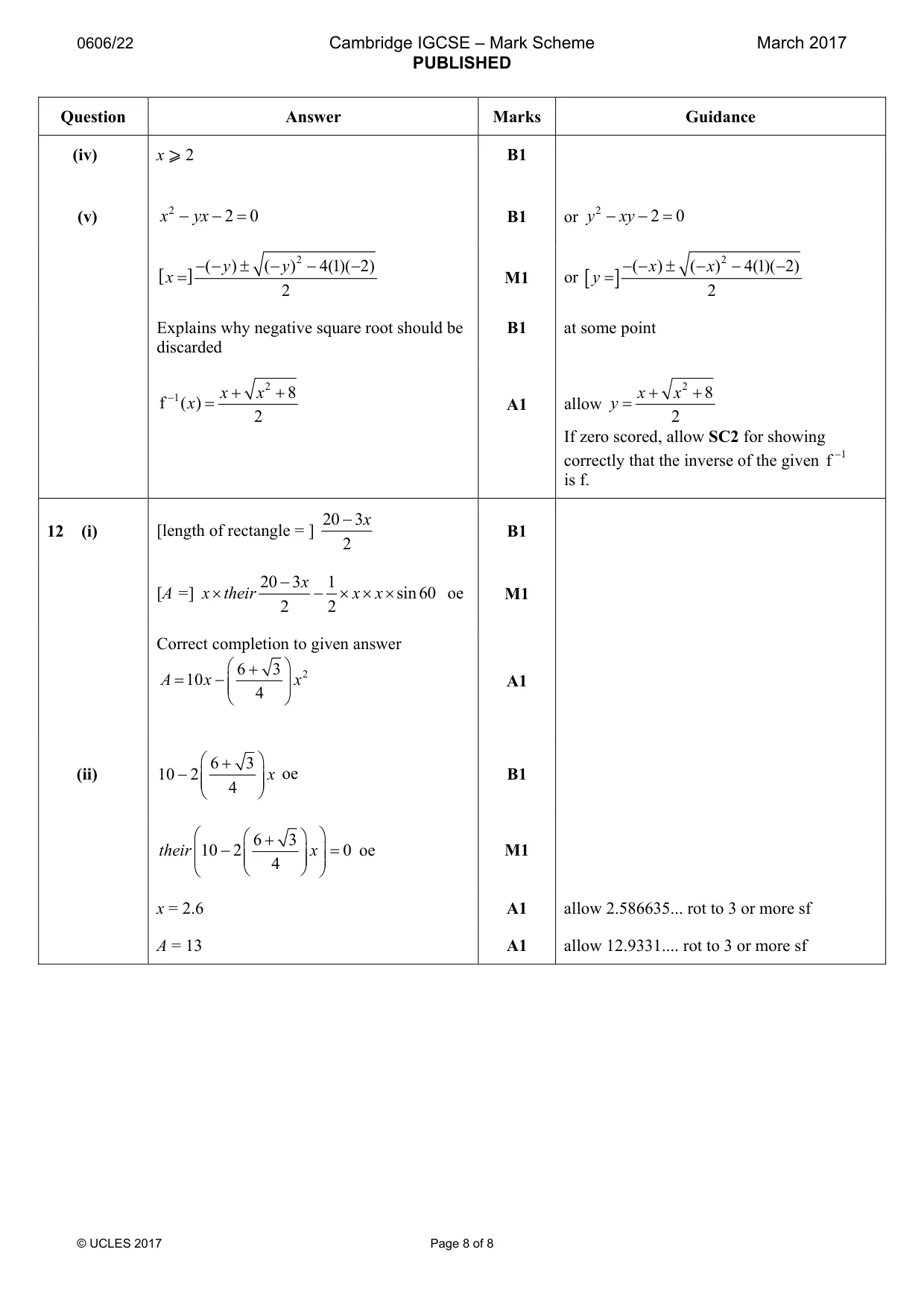 Mark scheme, page 8 of 8