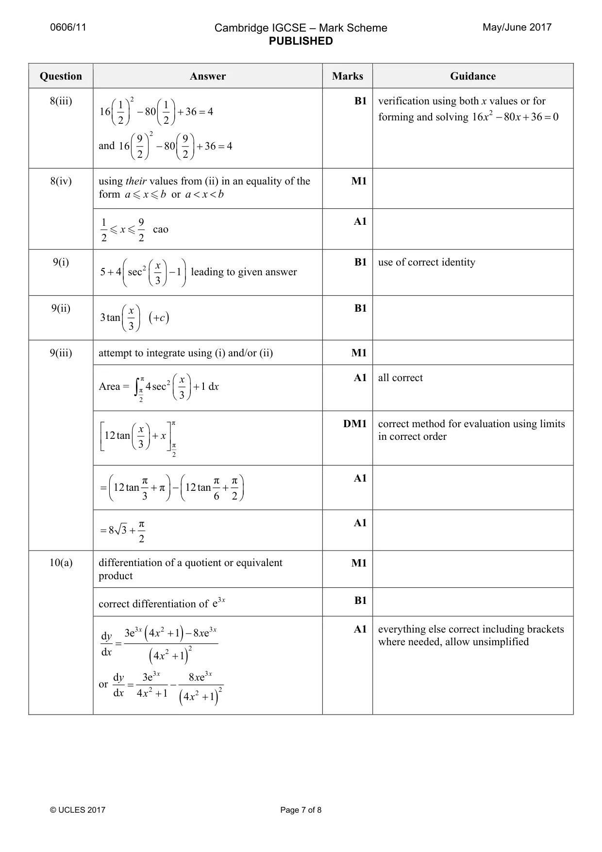 Mark scheme, page 7 of 8