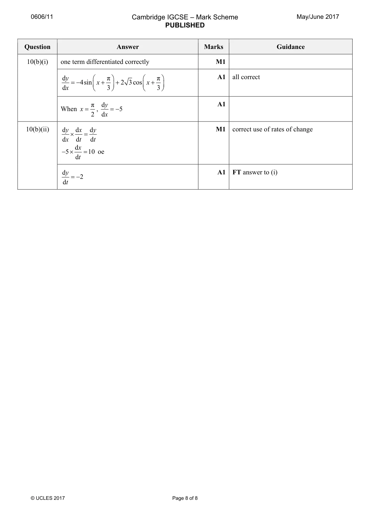 Mark scheme, page 8 of 8