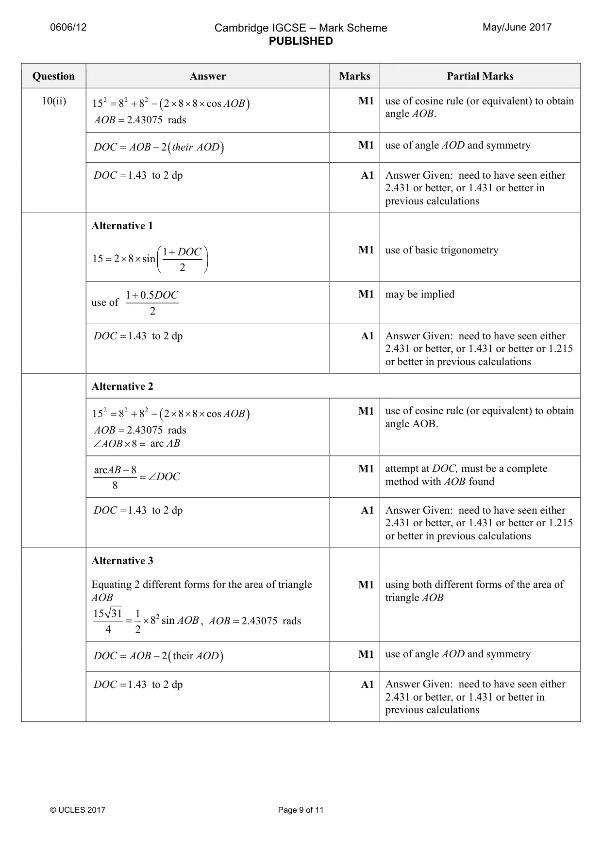 Mark scheme, page 9 of 11