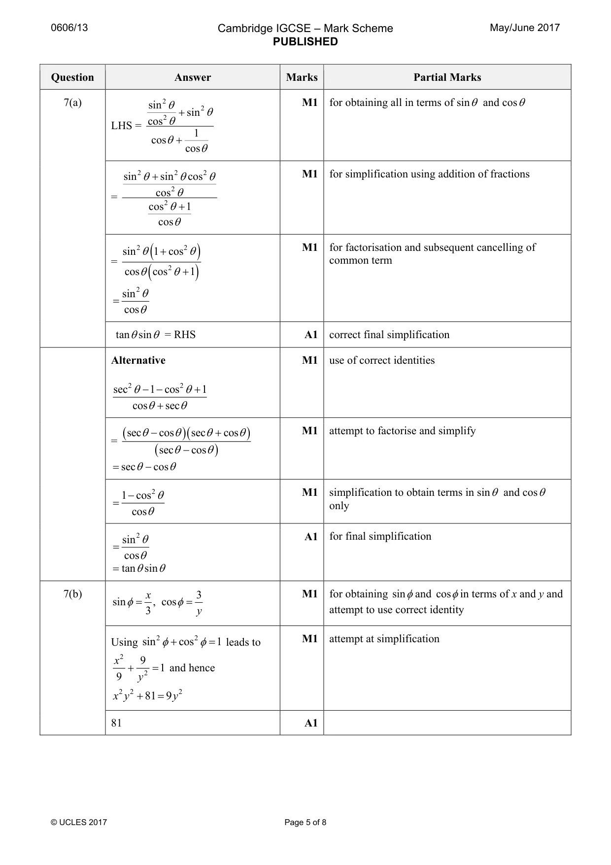 Mark scheme, page 5 of 8