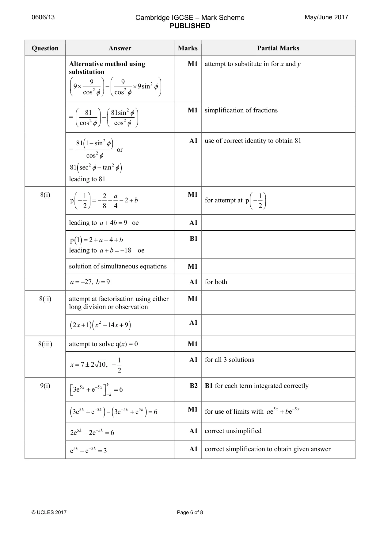 Mark scheme, page 6 of 8