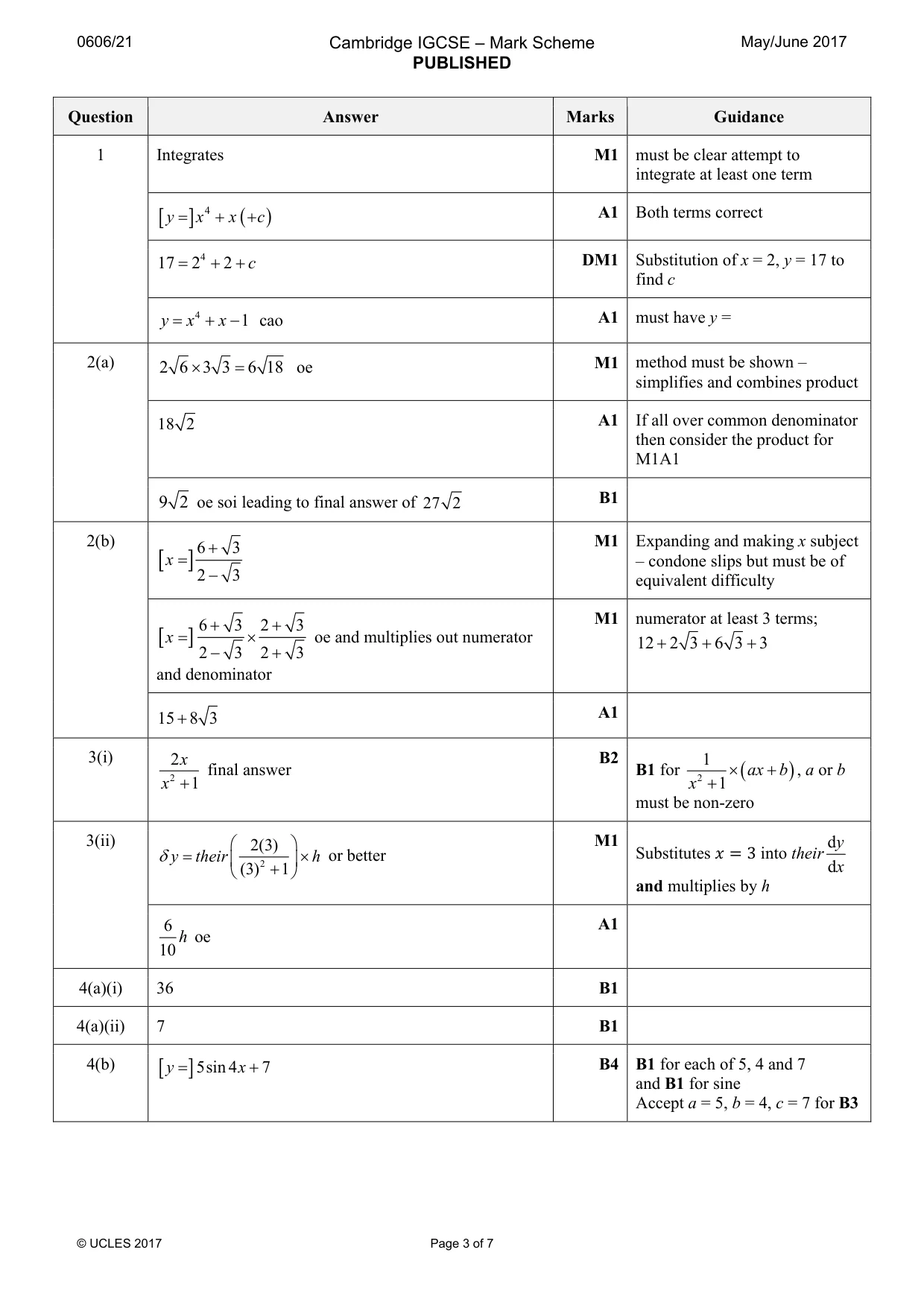 Mark scheme, page 3 of 7