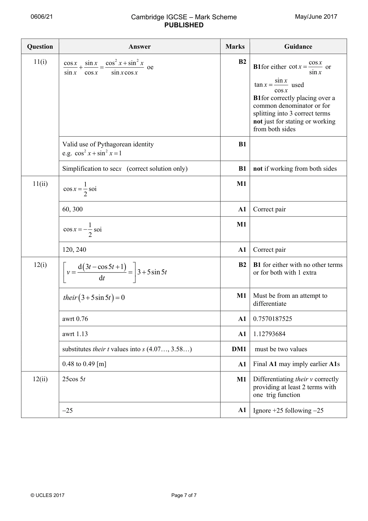 Mark scheme, page 7 of 7