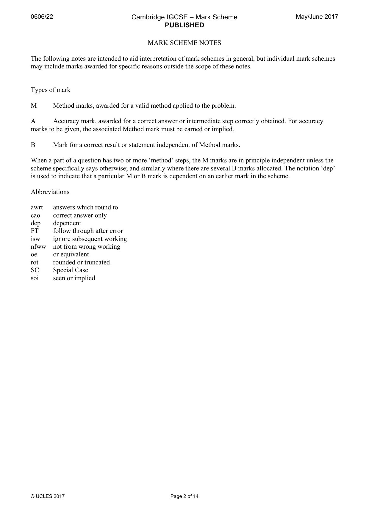 Mark scheme, page 2 of 14