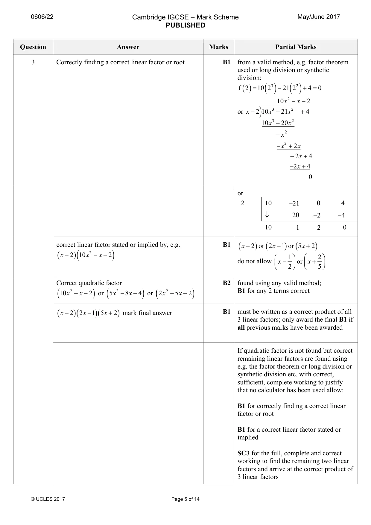Mark scheme, page 5 of 14