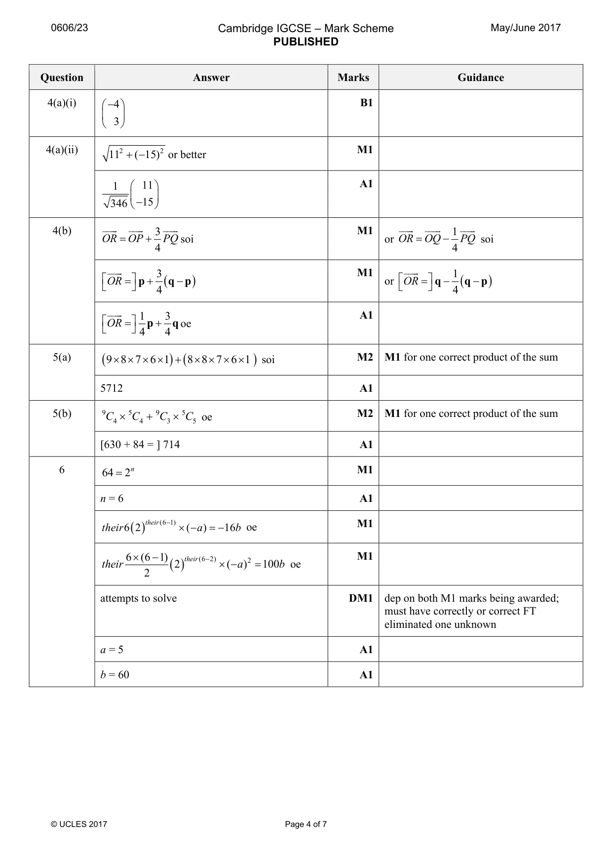 Mark scheme, page 4 of 7