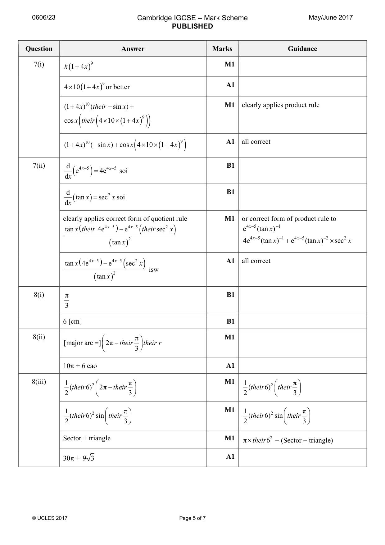 Mark scheme, page 5 of 7
