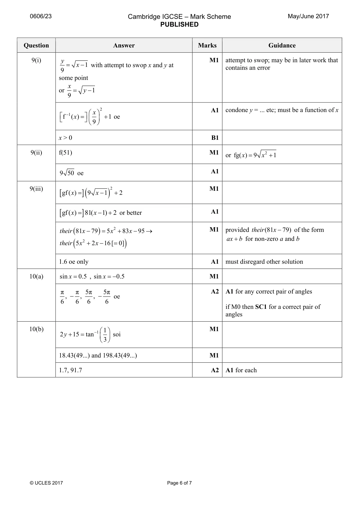 Mark scheme, page 6 of 7