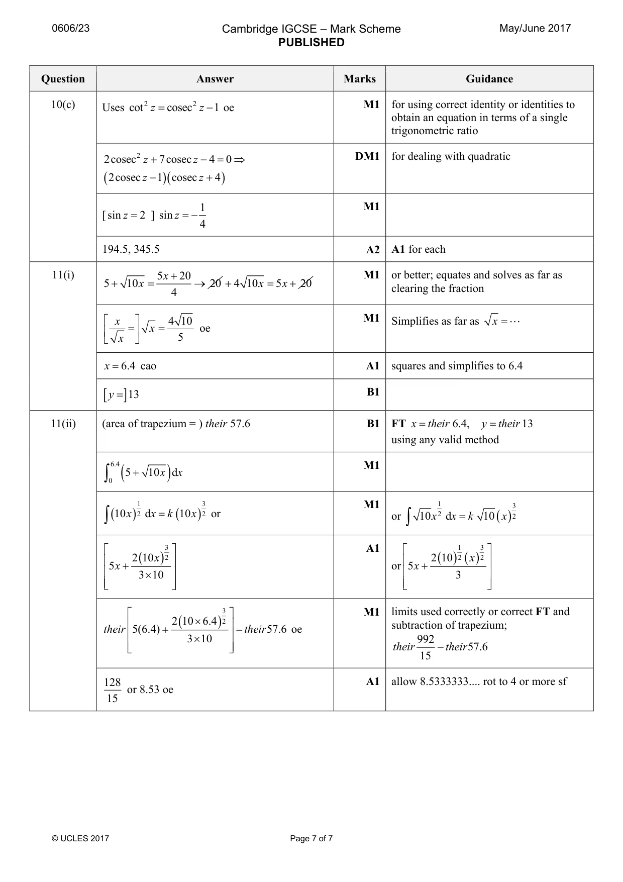Mark scheme, page 7 of 7