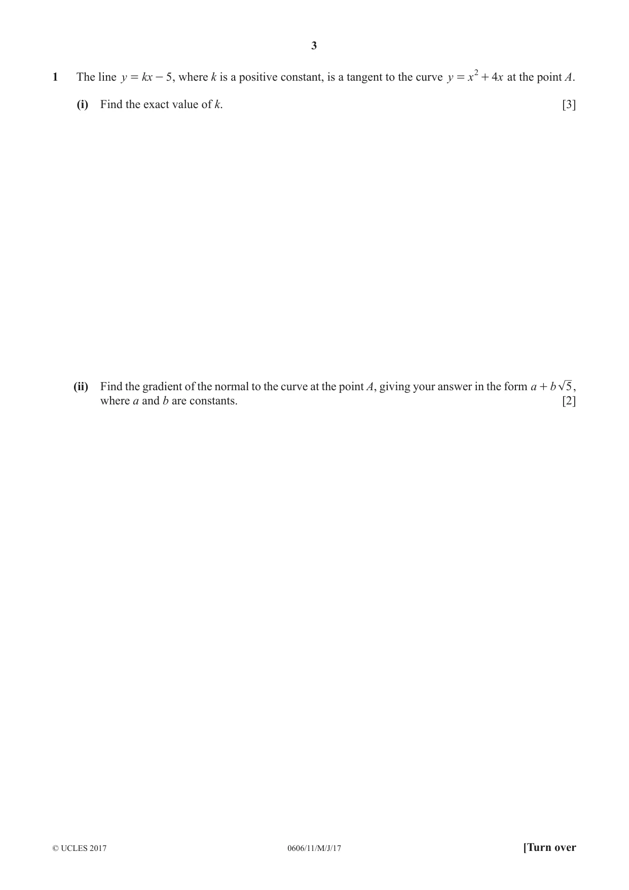 Cambridge IGCSE Mathematics - Additional 0606 2017 May/June Paper 1 · Variant 1 question paper, page 3 of 12