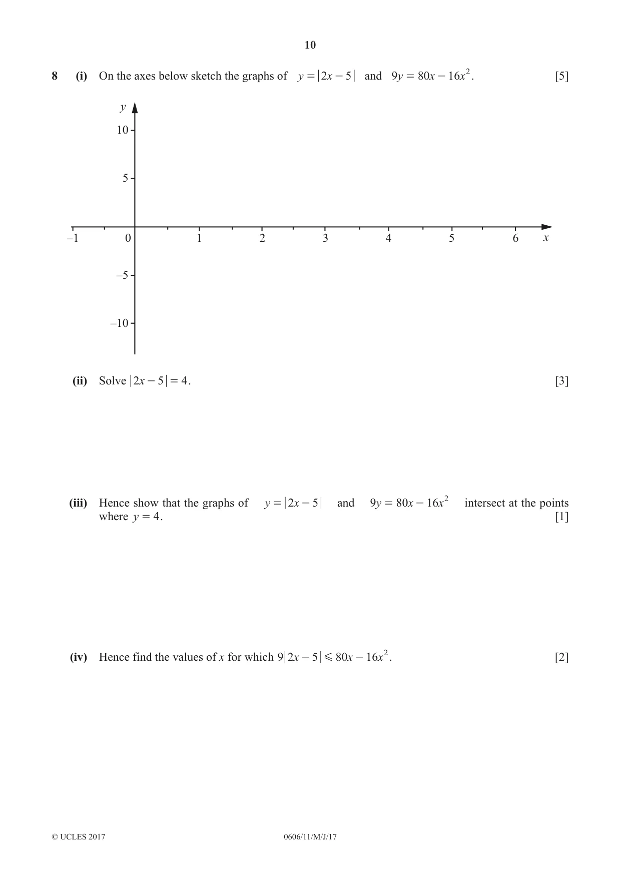 Cambridge IGCSE Mathematics - Additional 0606 2017 May/June Paper 1 · Variant 1 question paper, page 10 of 12