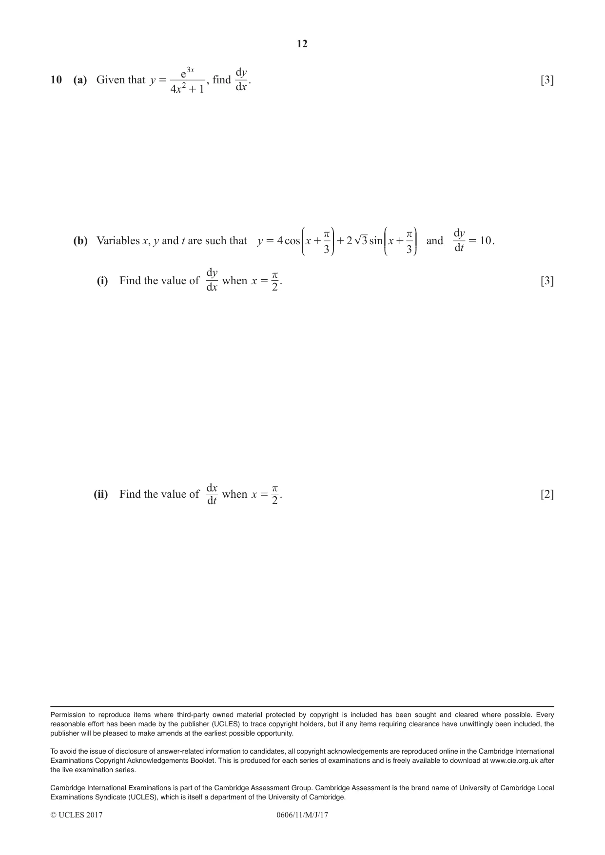 Cambridge IGCSE Mathematics - Additional 0606 2017 May/June Paper 1 · Variant 1 question paper, page 12 of 12