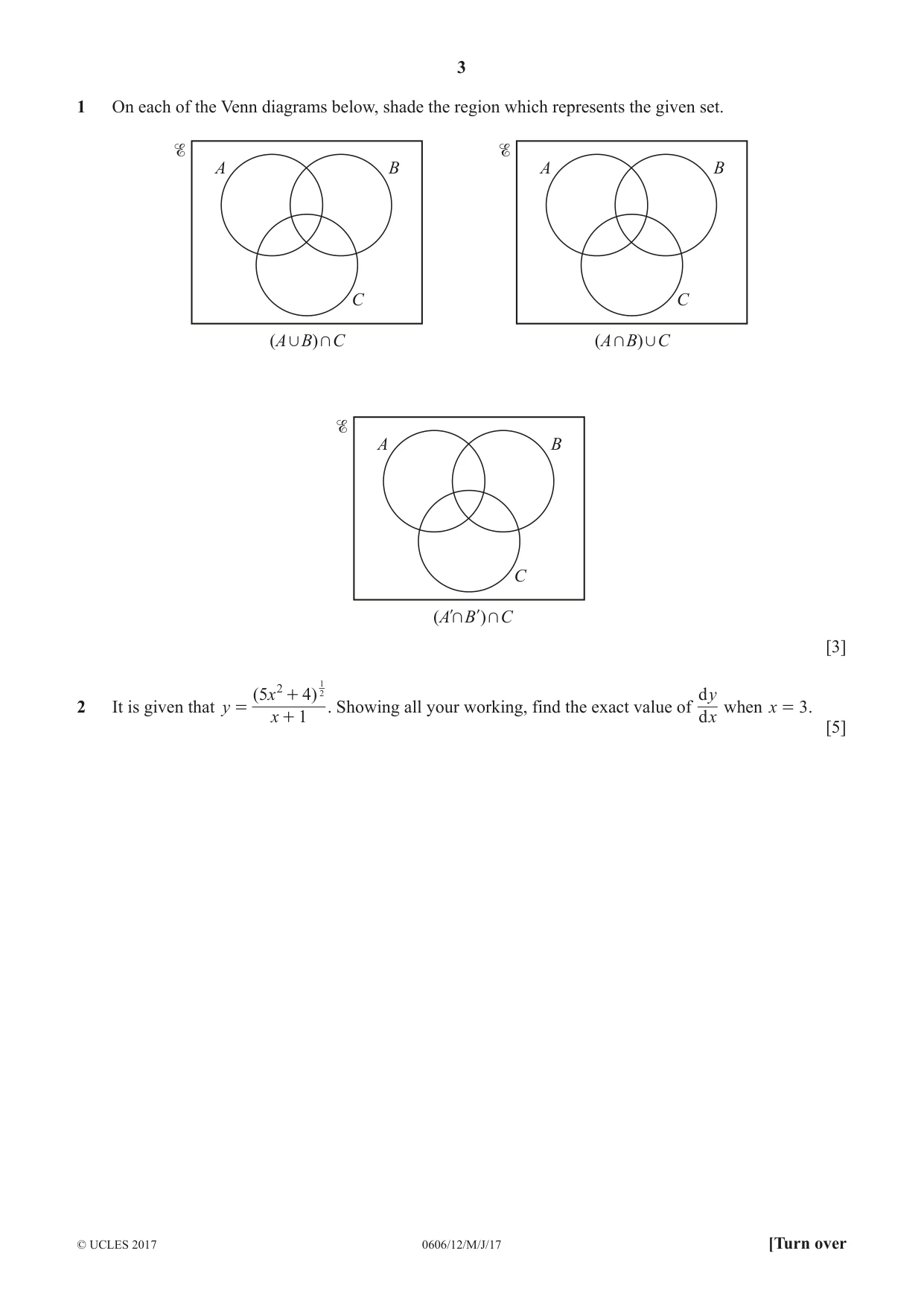 Cambridge IGCSE Mathematics - Additional 0606 2017 May/June Paper 1 · Variant 2 question paper, page 3 of 12