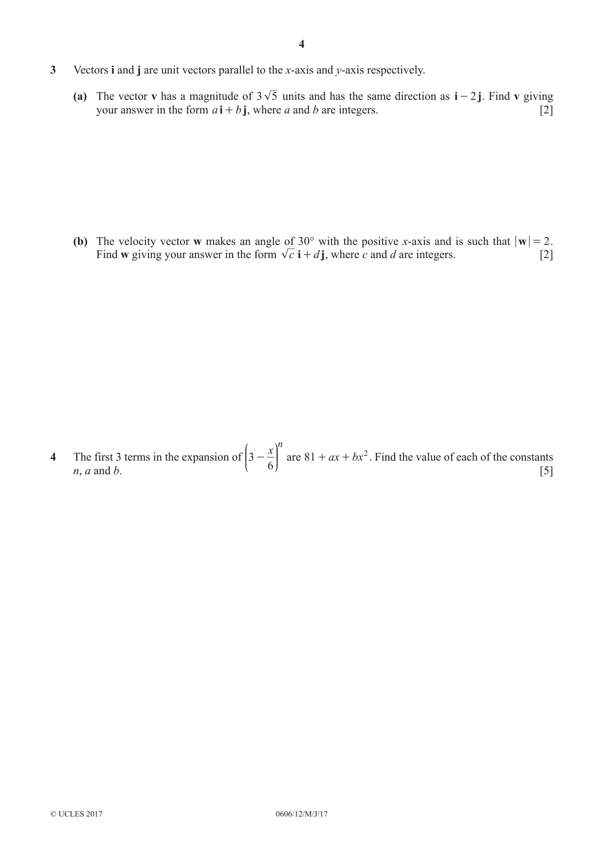 Cambridge IGCSE Mathematics - Additional 0606 2017 May/June Paper 1 · Variant 2 question paper, page 4 of 12