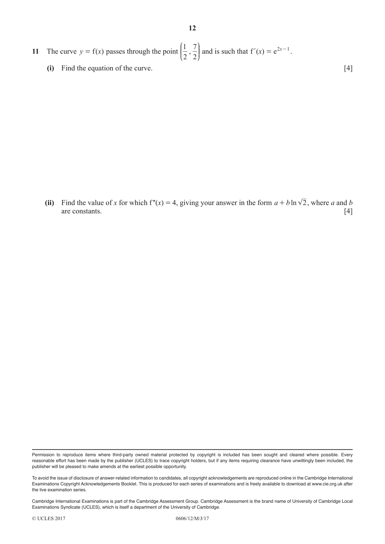 Cambridge IGCSE Mathematics - Additional 0606 2017 May/June Paper 1 · Variant 2 question paper, page 12 of 12