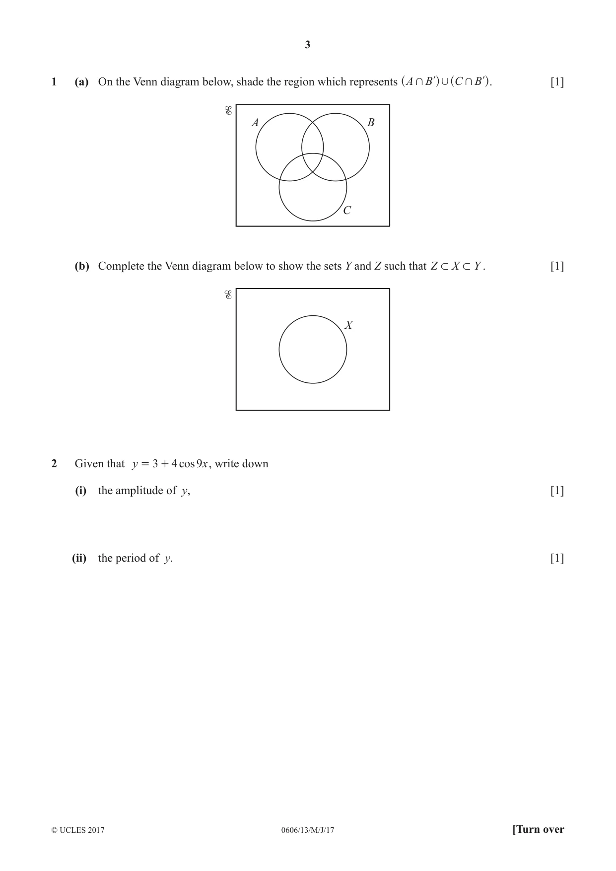 Cambridge IGCSE Mathematics - Additional 0606 2017 May/June Paper 1 · Variant 3 question paper, page 3 of 16