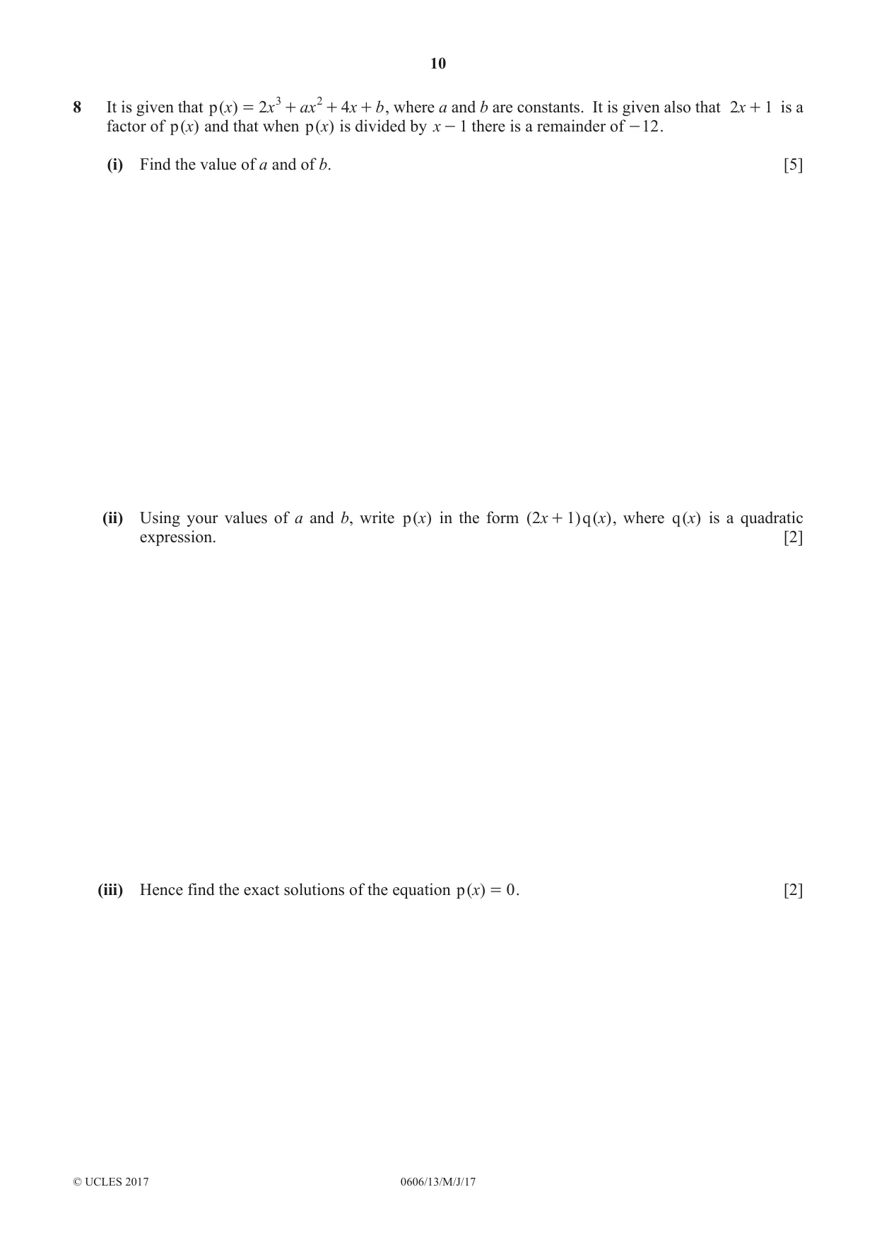 Cambridge IGCSE Mathematics - Additional 0606 2017 May/June Paper 1 · Variant 3 question paper, page 10 of 16