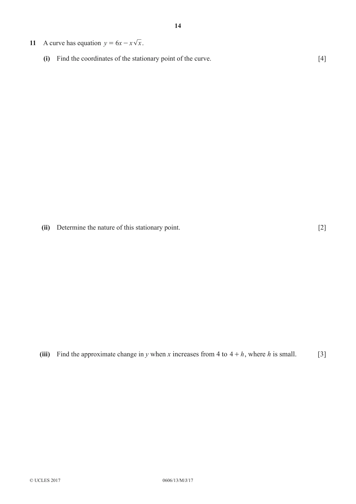 Cambridge IGCSE Mathematics - Additional 0606 2017 May/June Paper 1 · Variant 3 question paper, page 14 of 16