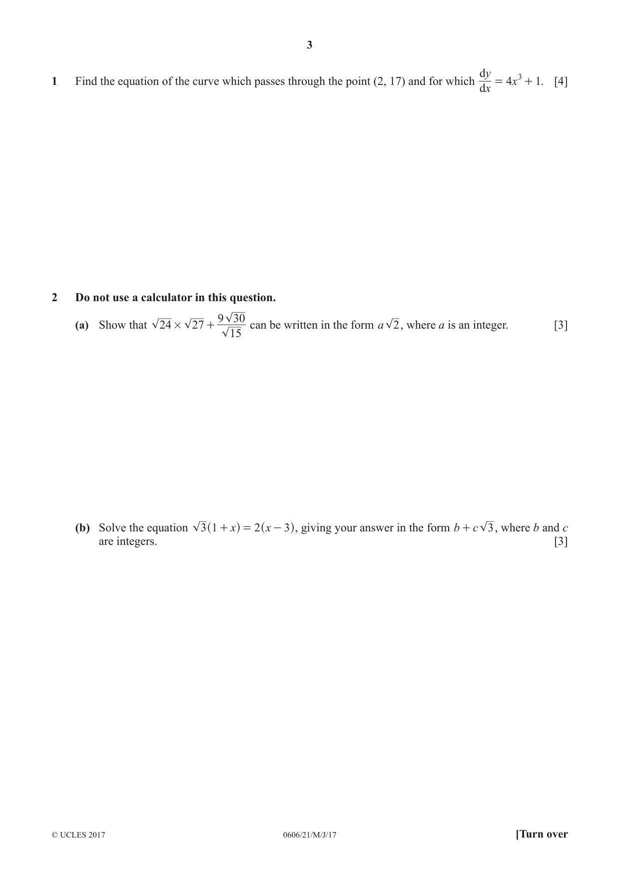Cambridge IGCSE Mathematics - Additional 0606 2017 May/June Paper 2 · Variant 1 question paper, page 3 of 12
