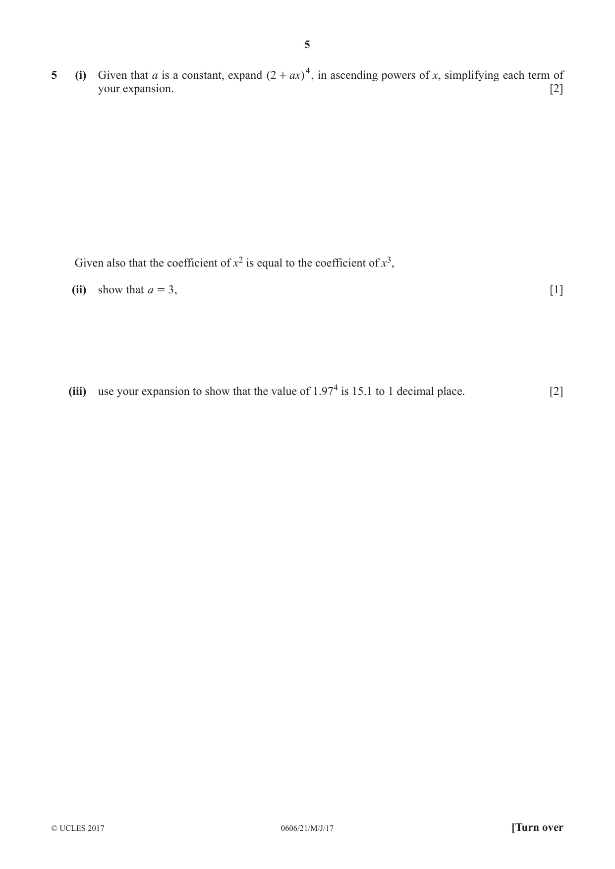 Cambridge IGCSE Mathematics - Additional 0606 2017 May/June Paper 2 · Variant 1 question paper, page 5 of 12
