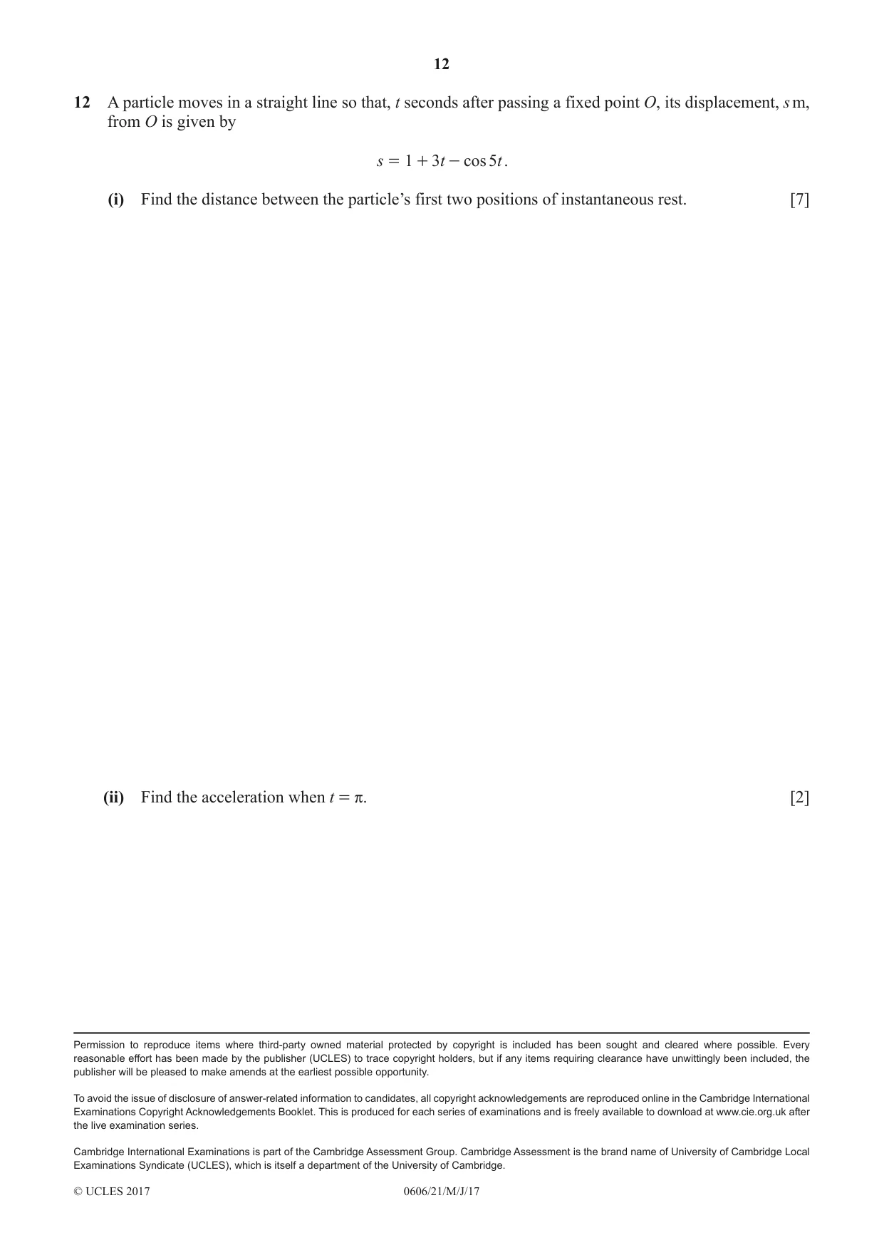 Cambridge IGCSE Mathematics - Additional 0606 2017 May/June Paper 2 · Variant 1 question paper, page 12 of 12