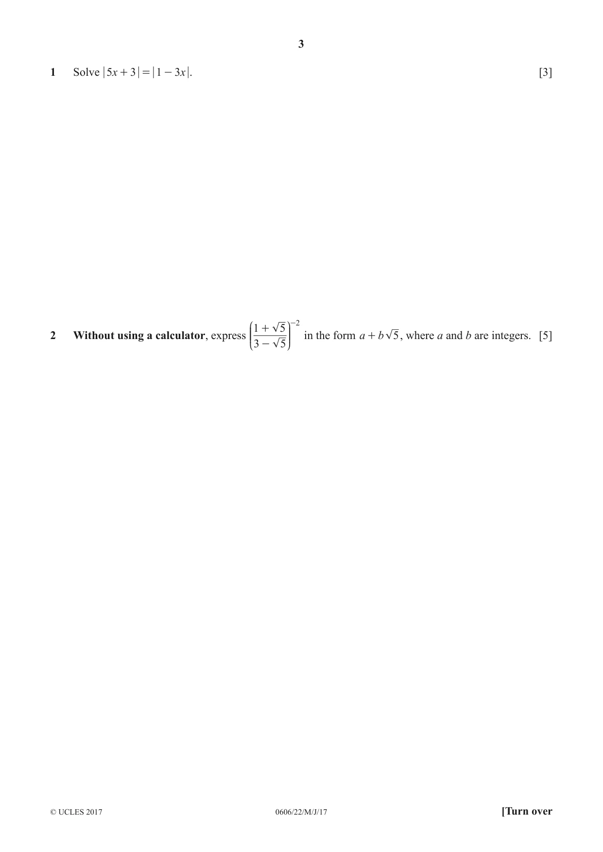 Cambridge IGCSE Mathematics - Additional 0606 2017 May/June Paper 2 · Variant 2 question paper, page 3 of 12