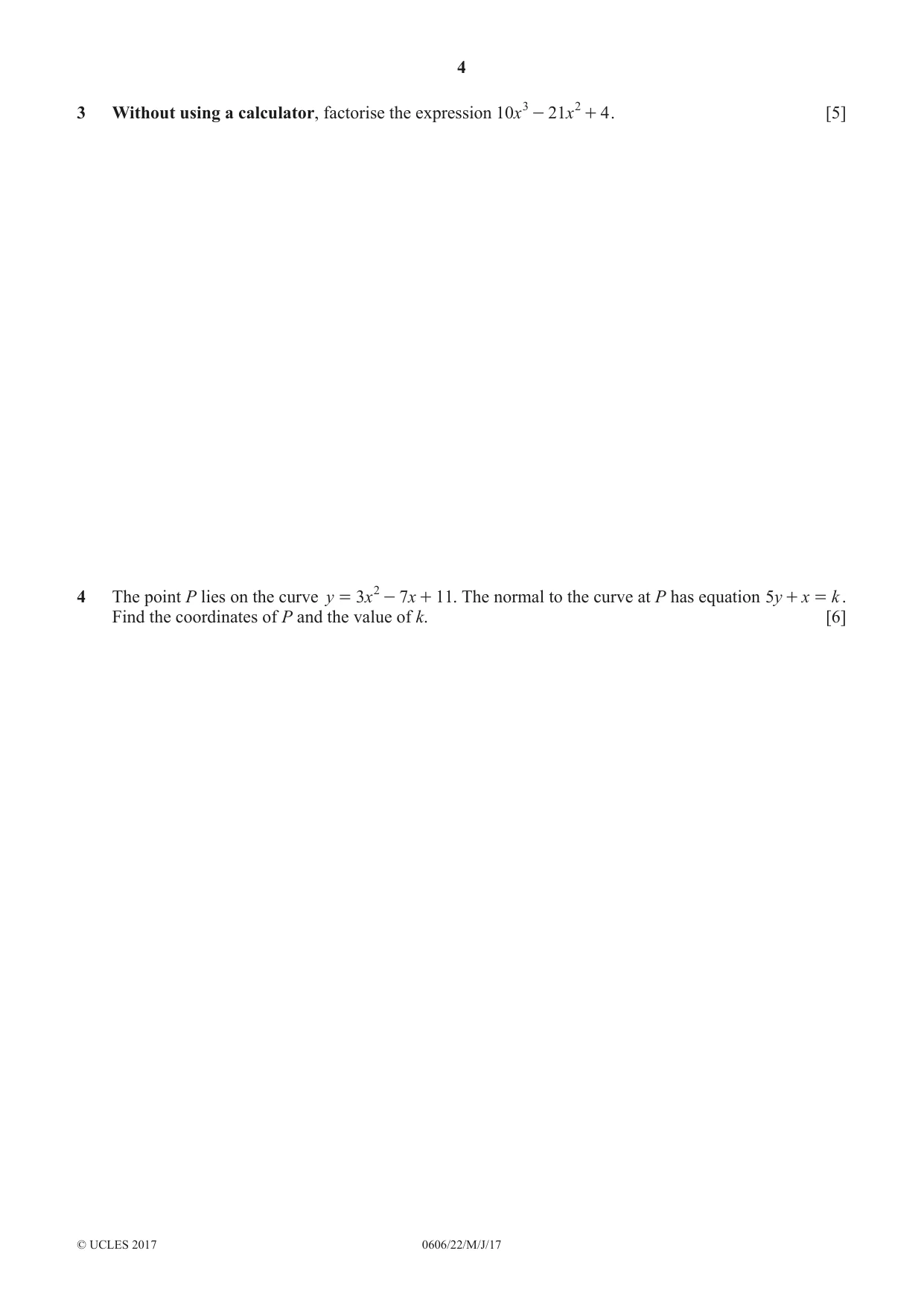 Cambridge IGCSE Mathematics - Additional 0606 2017 May/June Paper 2 · Variant 2 question paper, page 4 of 12