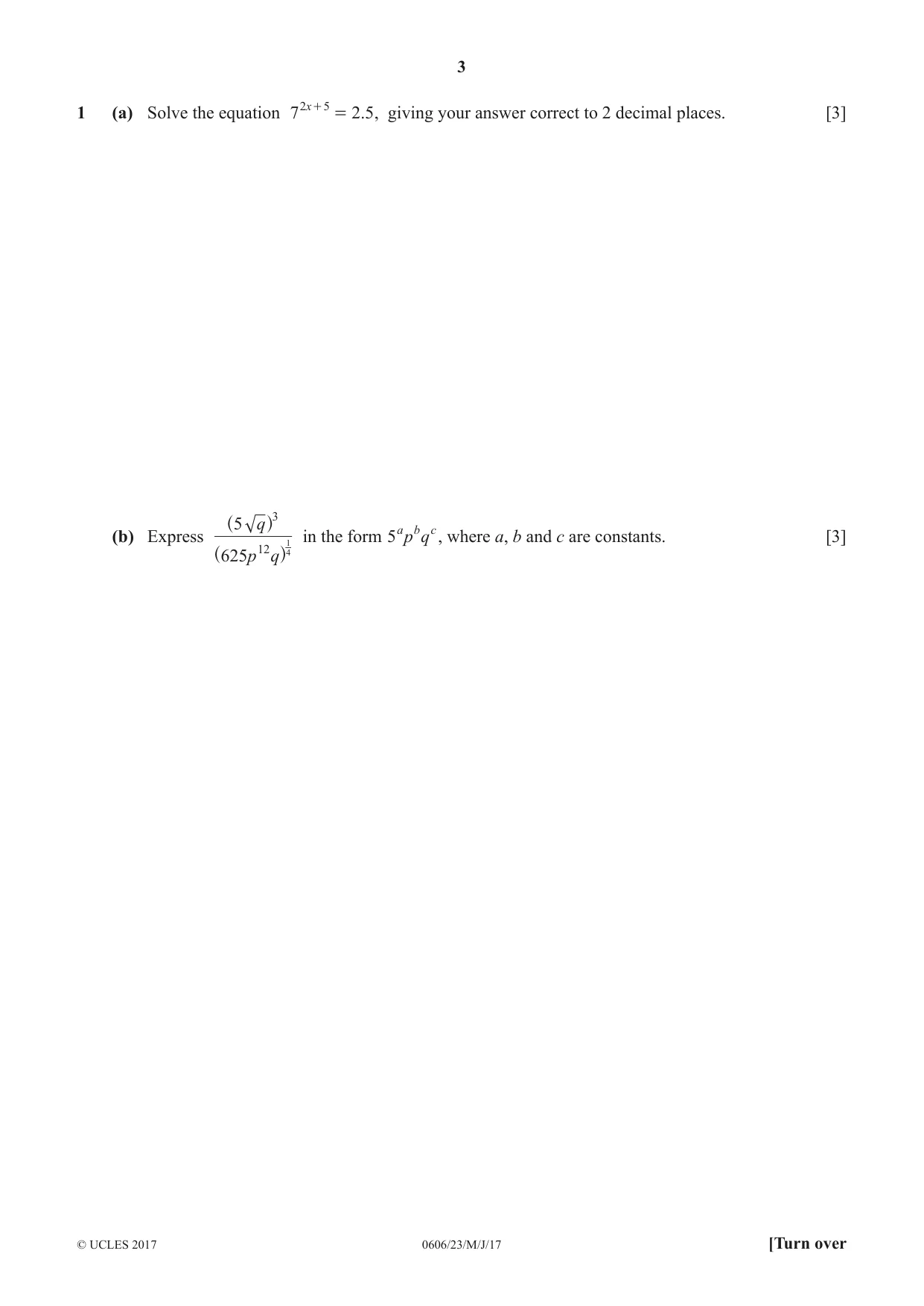 Cambridge IGCSE Mathematics - Additional 0606 2017 May/June Paper 2 · Variant 3 question paper, page 3 of 16