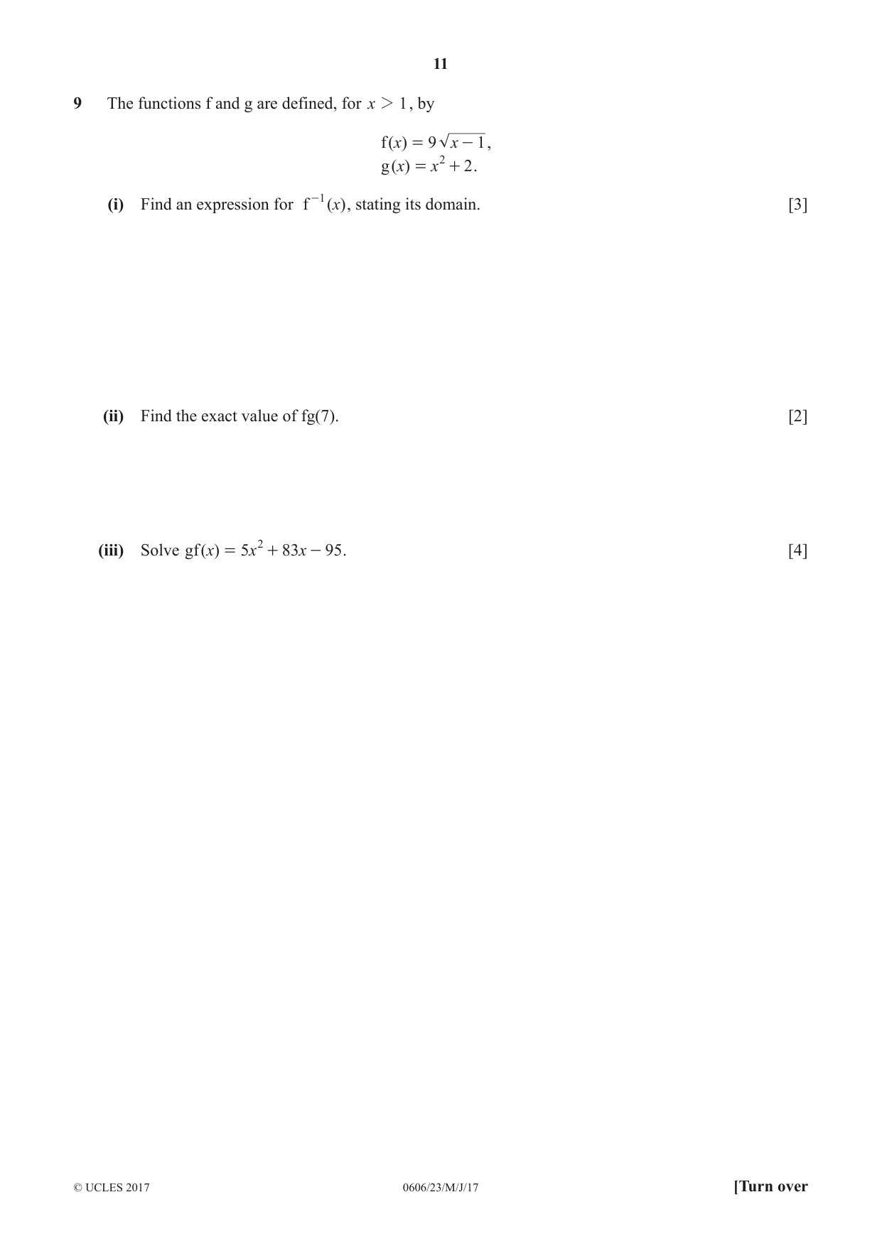 Cambridge IGCSE Mathematics - Additional 0606 2017 May/June Paper 2 · Variant 3 question paper, page 11 of 16