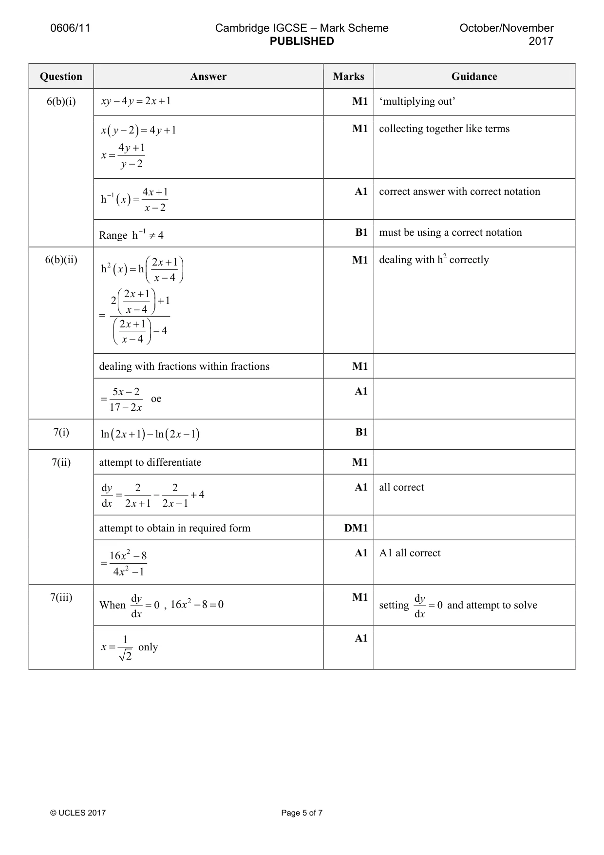 Mark scheme, page 5 of 7