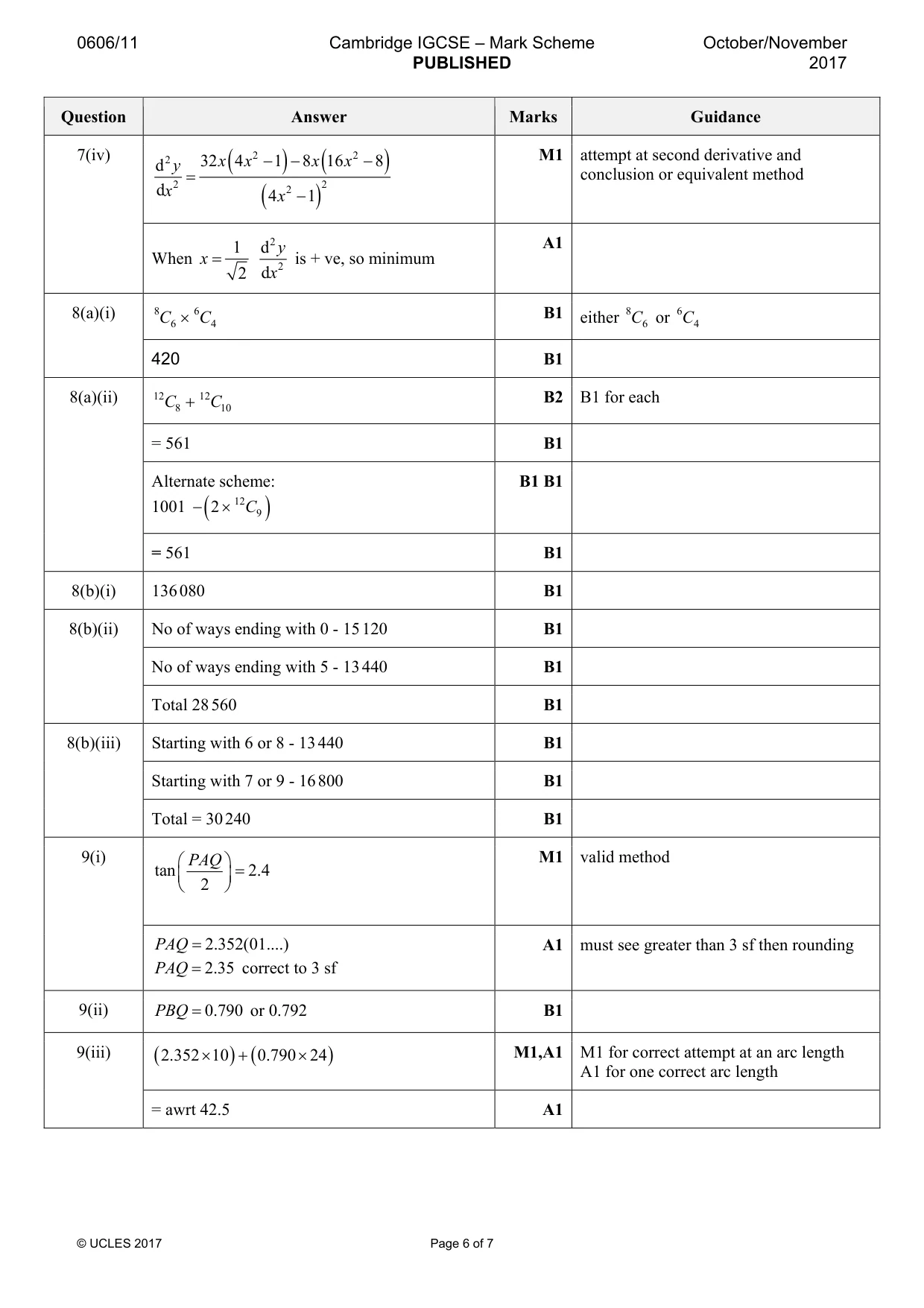 Mark scheme, page 6 of 7
