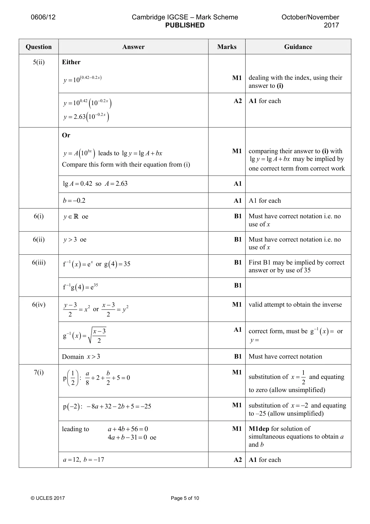 Mark scheme, page 5 of 10
