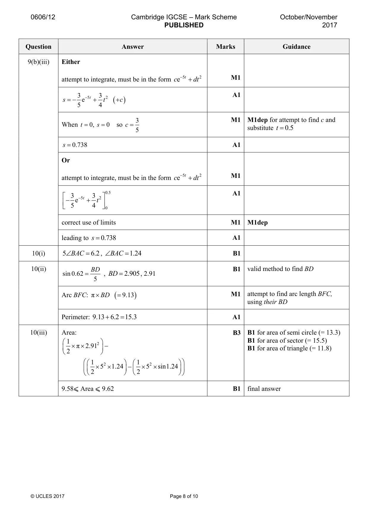 Mark scheme, page 8 of 10