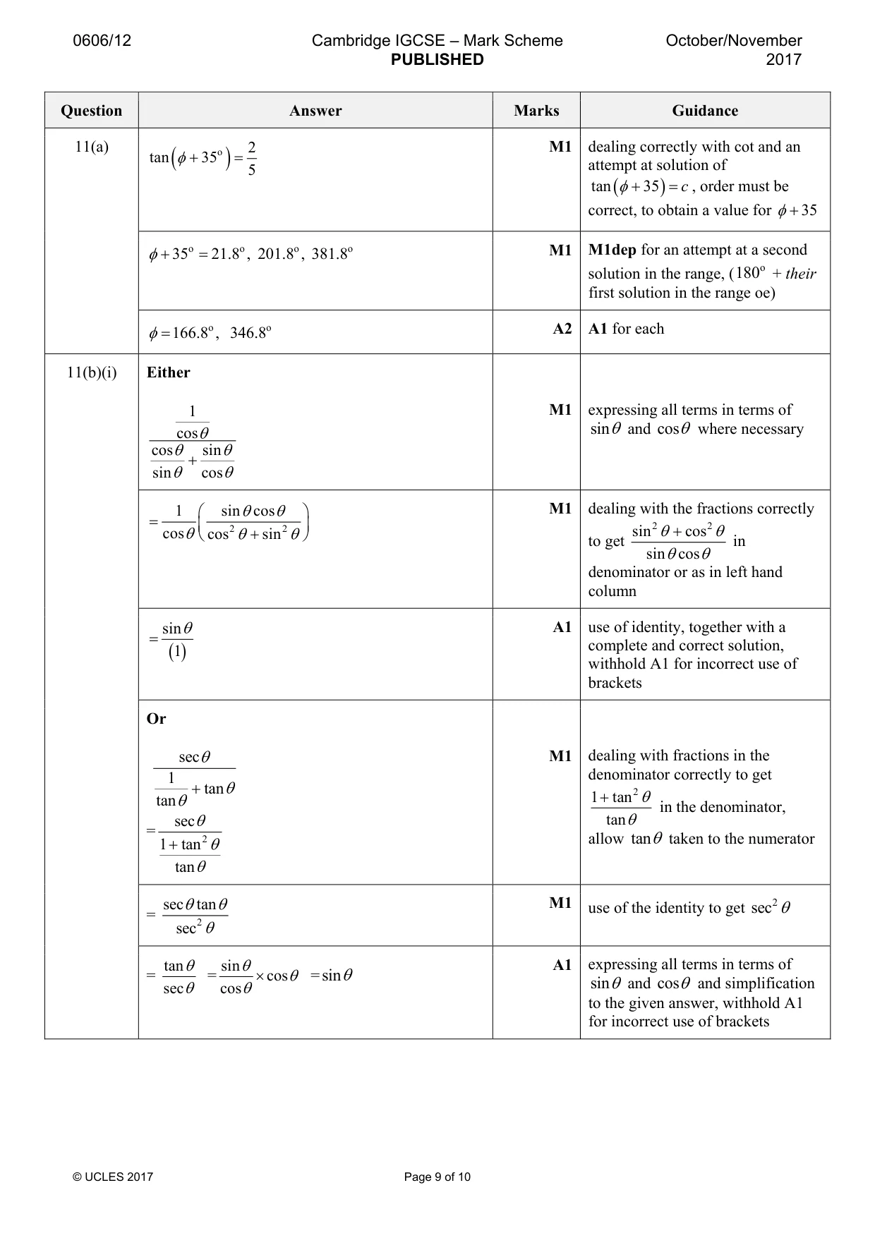 Mark scheme, page 9 of 10