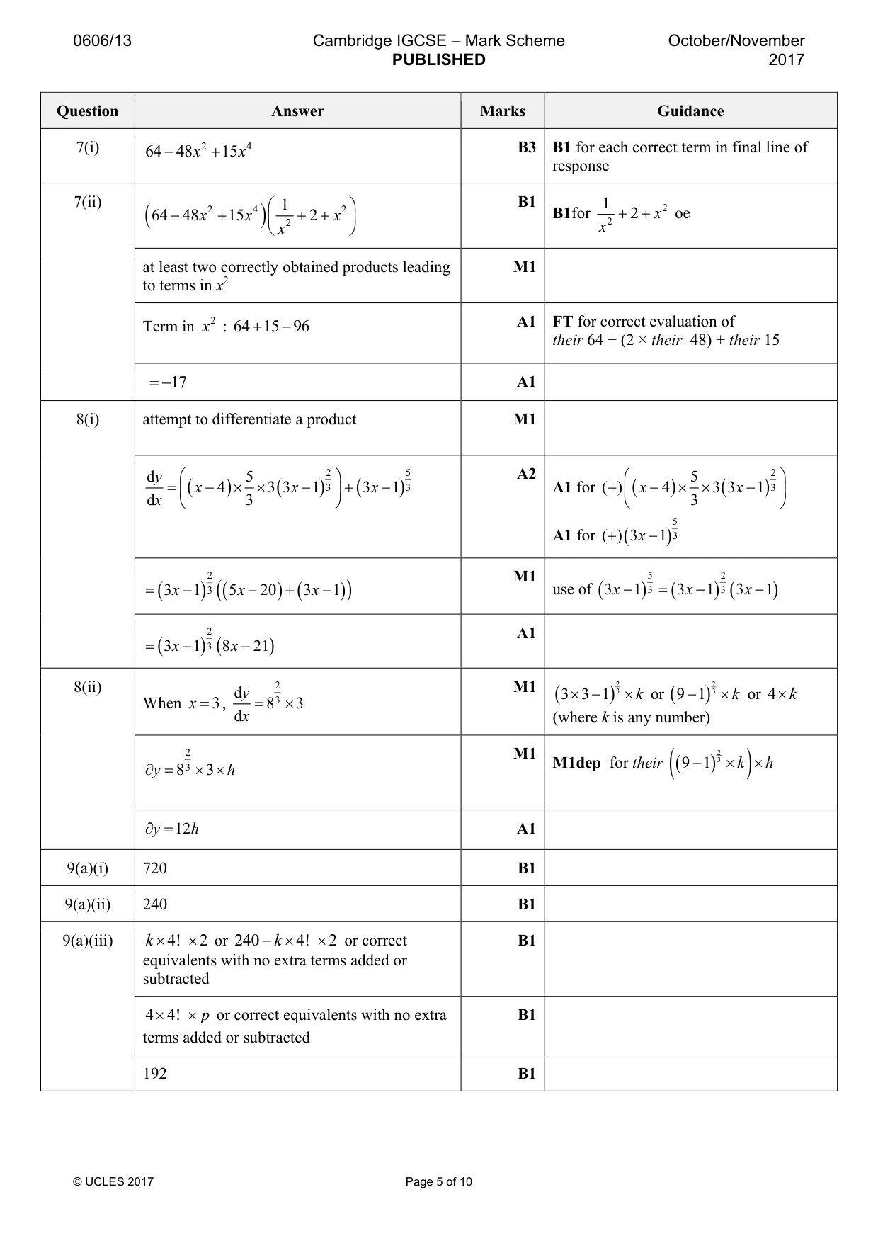 Mark scheme, page 5 of 10