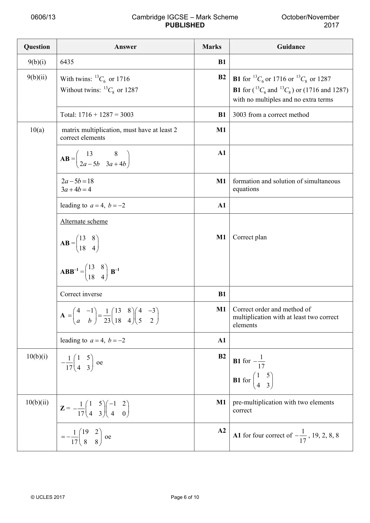 Mark scheme, page 6 of 10